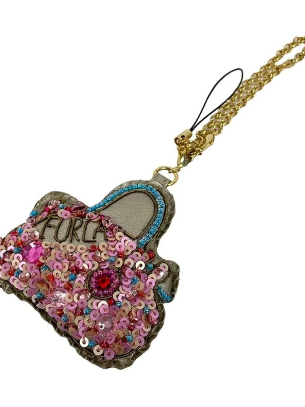FURLA Gold Pink Red Light Blue Multi Leather Hardware Sequins Color Stone